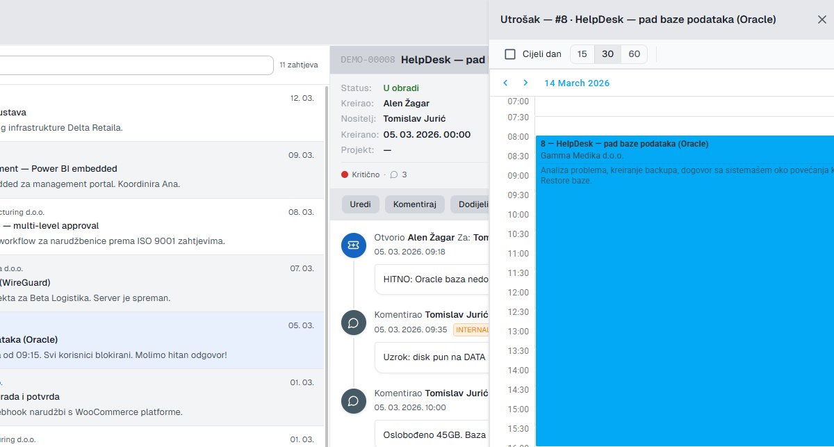 Logging work hours on a ticket in UnitLook