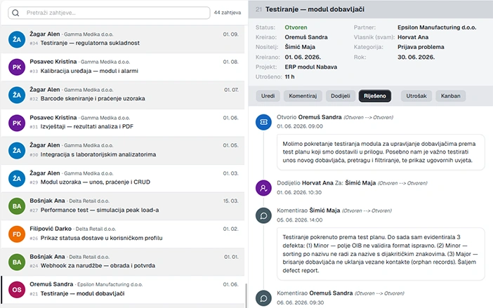 Message thread on ticket