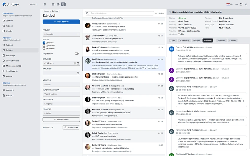 UnitLook Ticketing — request list with filters and priorities